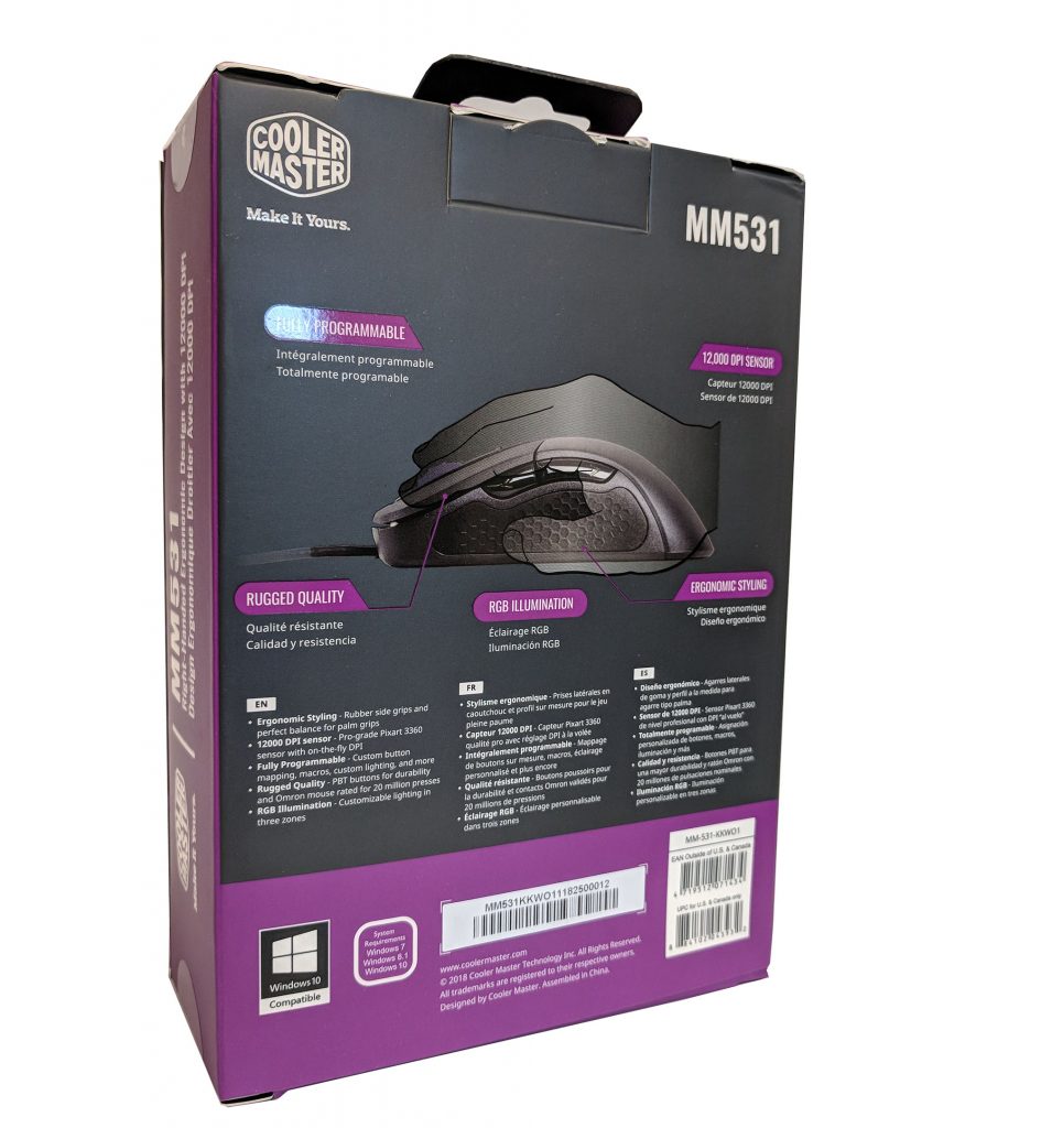 Cooler Master MM531 Gaming Mouse Box Back