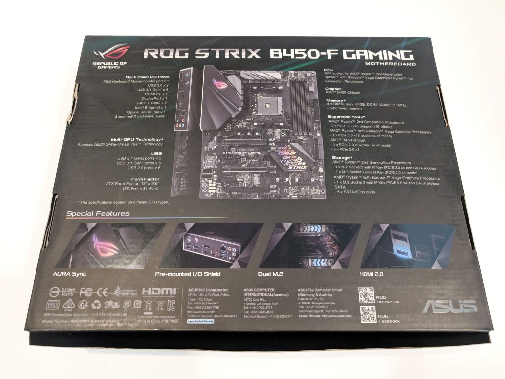 ASUS ROG STRIX B450-F Gaming Motherboard Box Back