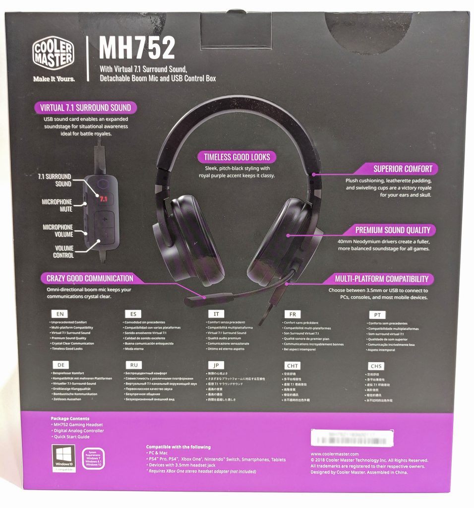 Cooler Master MH752 Gaming Headset Packaging Back