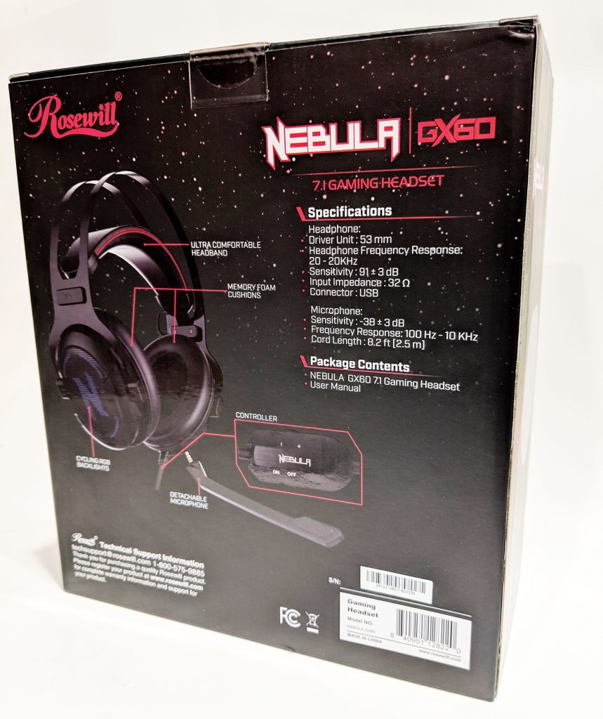 Rosewill Nebula GX60 Gaming Headset Box Rear