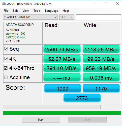 ADATA XPG SX8200 SSD AS SSD Benchmark