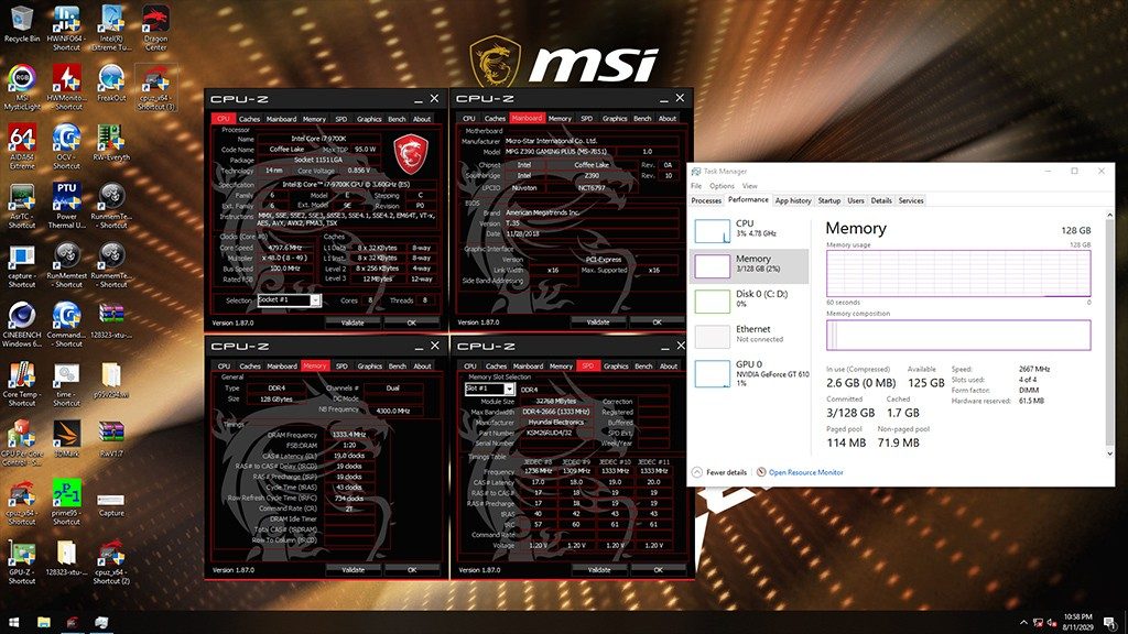 MSI Z390 Motherboard 32GB Modual JEDEC