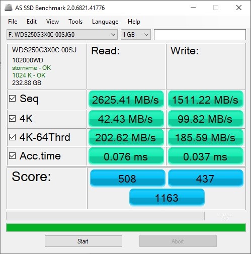 Western Digital WD Back SN750 SSD AS SSD Benchmark