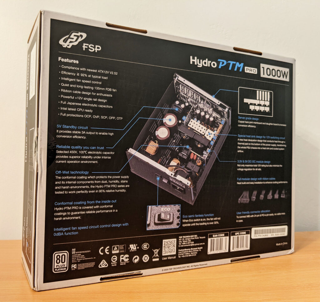FSP Hydro PTM Pro PSU 1000W Box Back